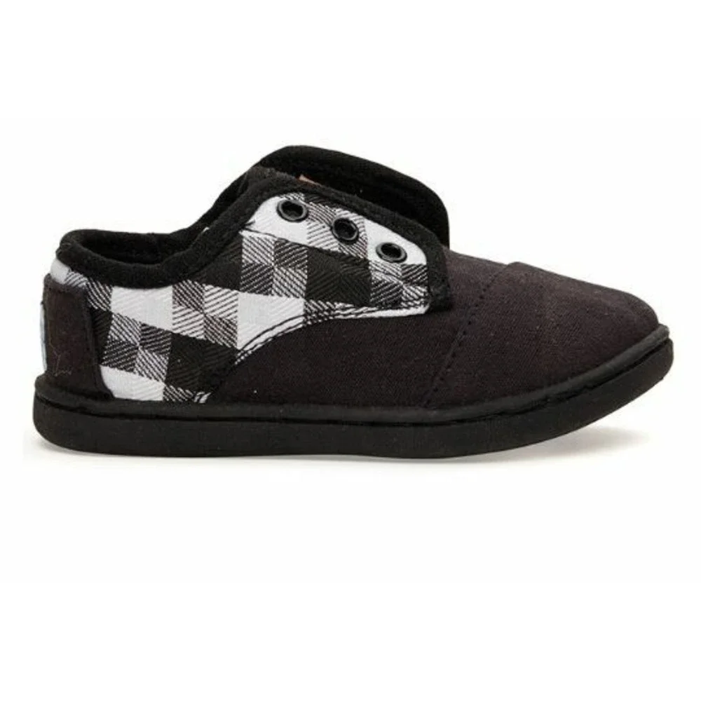 TOM'S PASEO BLACK GREY CHECKERED CANVAS SIZE TINY 7, 7T NEW